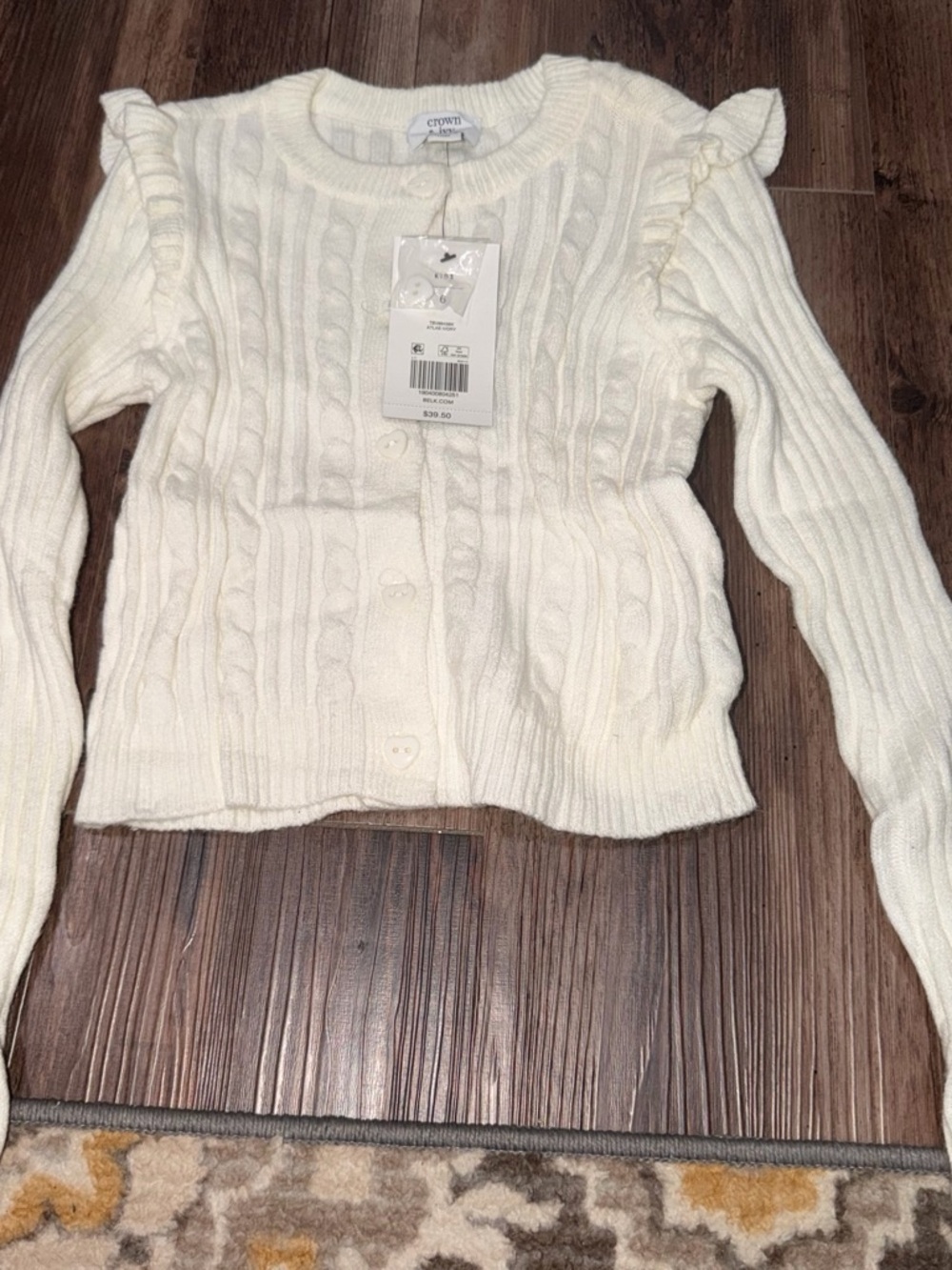 Crown Cream Cable Knit Ruffle-Shoulder Cardigan